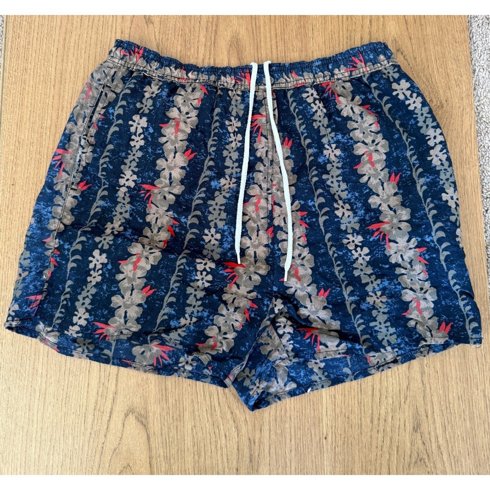 Vintage Laguna Mens Swim Trunks Mens Medium Navy Floral Tropical Board Shorts